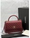 (LIKE NEW) MICROCHIP CHANEL COCO MEDIUM TOP HANDLE BAG IN DARK RED CAVIAR LEATHER -FULL SET-
