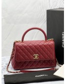 (LIKE NEW) MICROCHIP CHANEL COCO MEDIUM TOP HANDLE BAG IN DARK RED CAVIAR LEATHER -FULL SET-