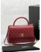 (LIKE NEW) MICROCHIP CHANEL COCO MEDIUM TOP HANDLE BAG IN DARK RED CAVIAR LEATHER -FULL SET-