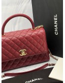 (LIKE NEW) MICROCHIP CHANEL COCO MEDIUM TOP HANDLE BAG IN DARK RED CAVIAR LEATHER -FULL SET-