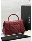 (LIKE NEW) MICROCHIP CHANEL COCO MEDIUM TOP HANDLE BAG IN DARK RED CAVIAR LEATHER -FULL SET-