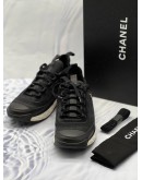 (LIKE NEW) CHANEL CC INTERLOCKING SNEAKERS SIZE 40 IN BLACK CALFSKIN LEATHER WITH TECHNICAL TEXTILE -FULL SET-