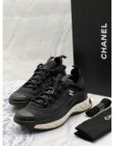 (LIKE NEW) CHANEL CC INTERLOCKING SNEAKERS SIZE 40 IN BLACK CALFSKIN LEATHER WITH TECHNICAL TEXTILE -FULL SET-
