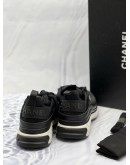 (LIKE NEW) CHANEL CC INTERLOCKING SNEAKERS SIZE 40 IN BLACK CALFSKIN LEATHER WITH TECHNICAL TEXTILE -FULL SET-