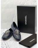 (LIKE NEW) CHANEL COCO MARK LOAFERS SIZE 36 1/2 IN DARK BLUE CALFSKIN LEATHER -FULL SET-