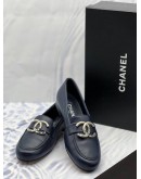 (LIKE NEW) CHANEL COCO MARK LOAFERS SIZE 36 1/2 IN DARK BLUE CALFSKIN LEATHER -FULL SET-