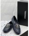 (LIKE NEW) CHANEL COCO MARK LOAFERS SIZE 36 1/2 IN DARK BLUE CALFSKIN LEATHER -FULL SET-