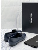 (LIKE NEW) CHANEL COCO MARK LOAFERS SIZE 36 1/2 IN DARK BLUE CALFSKIN LEATHER -FULL SET-