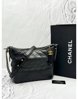 CHANEL MEDIUM GABRIELLE SHOULDER AND CROSSBODY BAG IN BLACK AGED CALFSKIN LEATHER
