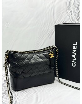 CHANEL MEDIUM GABRIELLE SHOULDER AND CROSSBODY BAG IN BLACK AGED CALFSKIN LEATHER