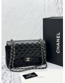 CHANEL CLASSIC JUMBO DOUBLE FLAP SHOULDER BAG IN BLACK LAMBSKIN LEATHER -FULL SET-