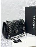 CHANEL CLASSIC JUMBO DOUBLE FLAP SHOULDER BAG IN BLACK LAMBSKIN LEATHER -FULL SET-