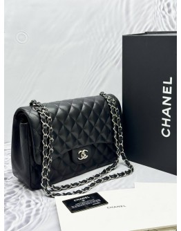 CHANEL CLASSIC JUMBO DOUBLE FLAP SHOULDER BAG IN BLACK LAMBSKIN LEATHER -FULL SET-