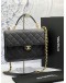 (LIKE NEW) MICROCHIP CHANEL FLAP TOP HANDLE BAG IN BLACK GRAINED CALFSKIN LEATHER -FULL SET-