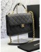 (LIKE NEW) MICROCHIP CHANEL FLAP TOP HANDLE BAG IN BLACK GRAINED CALFSKIN LEATHER -FULL SET-