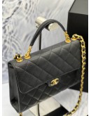 (LIKE NEW) MICROCHIP CHANEL FLAP TOP HANDLE BAG IN BLACK GRAINED CALFSKIN LEATHER -FULL SET-