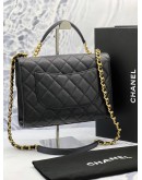 (LIKE NEW) MICROCHIP CHANEL FLAP TOP HANDLE BAG IN BLACK GRAINED CALFSKIN LEATHER -FULL SET-