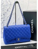 (LIKE NEW) CHANEL CLASSIC JUMBO SINGLE FLAP SHOULDER BAG IN ROYAL BLUE CAVIAR LEATHER -FULL SET-