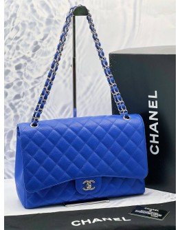 (LIKE NEW) CHANEL CLASSIC JUMBO SINGLE FLAP SHOULDER BAG IN ROYAL BLUE CAVIAR LEATHER -FULL SET-