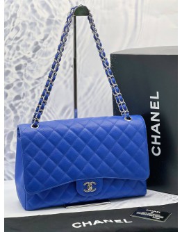 (LIKE NEW) CHANEL CLASSIC JUMBO SINGLE FLAP SHOULDER BAG IN ROYAL BLUE CAVIAR LEATHER -FULL SET-