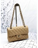 (LIKE NEW) CHANEL SMALL CLASSIC DOUBLE FLAP SHOULDER BAG IN BEIGE CAVIAR LEATHER -FULL SET-