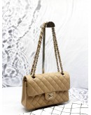 (LIKE NEW) CHANEL SMALL CLASSIC DOUBLE FLAP SHOULDER BAG IN BEIGE CAVIAR LEATHER -FULL SET-