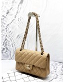 (LIKE NEW) CHANEL SMALL CLASSIC DOUBLE FLAP SHOULDER BAG IN BEIGE CAVIAR LEATHER -FULL SET-