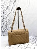 (LIKE NEW) CHANEL SMALL CLASSIC DOUBLE FLAP SHOULDER BAG IN BEIGE CAVIAR LEATHER -FULL SET-