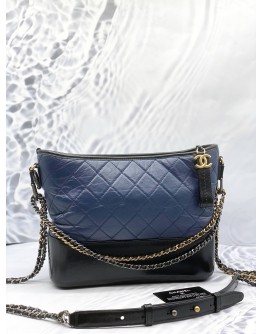 (LIKE NEW) CHANEL MEDIUM GABRIELLE SHOULDER AND CROSSBODY BAG IN BLACK WITH BLUE LAMBSKIN LEATHER
