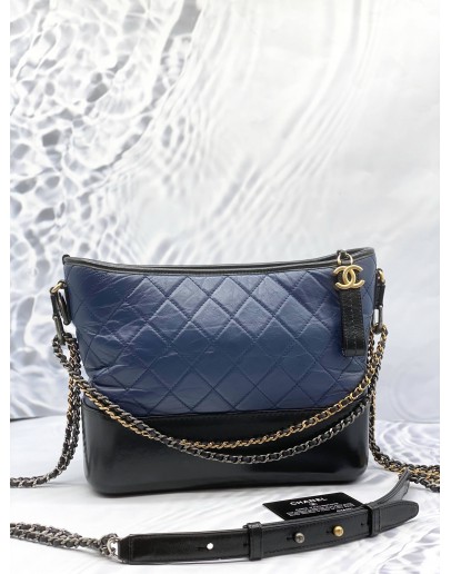 (LIKE NEW) CHANEL MEDIUM GABRIELLE SHOULDER AND CROSSBODY BAG IN BLACK WITH BLUE LAMBSKIN LEATHER