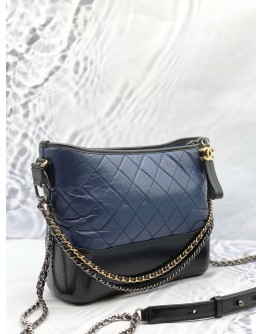 (LIKE NEW) CHANEL MEDIUM GABRIELLE SHOULDER AND CROSSBODY BAG IN BLACK WITH BLUE LAMBSKIN LEATHER