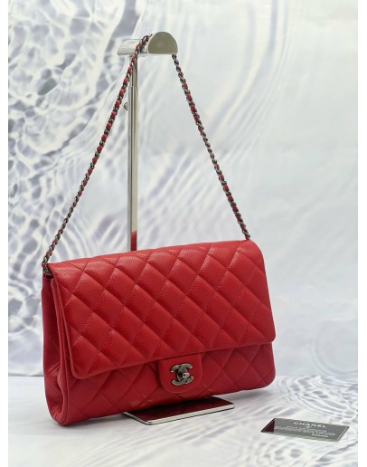 (LIKE NEW) CHANEL TIMELESS CLASSIC FLAP SHOULDER BAG IN RED CAVIAR LEATHER