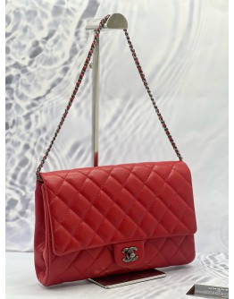(LIKE NEW) CHANEL TIMELESS CLASSIC FLAP SHOULDER BAG IN RED CAVIAR LEATHER