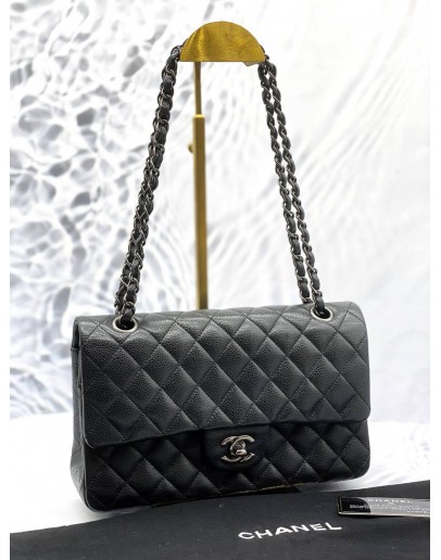 CHANEL MEDIUM CLASSIC DOUBLE FLAP SHOULDER BAG IN BLACK CAVIAR LEATHER