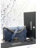 (LIKE NEW) CHANEL BOY MEDIUM SHOULDER AND CROSSBODY BAG IN BLUE CAVIAR LEATHER -FULL SET-