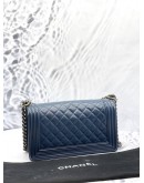 (LIKE NEW) CHANEL BOY MEDIUM SHOULDER AND CROSSBODY BAG IN BLUE CAVIAR LEATHER -FULL SET-