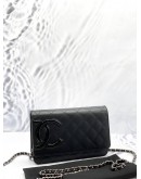 (LIKE NEW) CHANEL CAMBON LINE WALLET ON CHAIN IN BLACK LAMBSKIN WITH PATENT LEATHER -FULL SET-