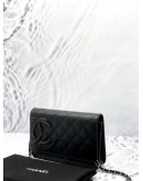 (LIKE NEW) CHANEL CAMBON LINE WALLET ON CHAIN IN BLACK LAMBSKIN WITH PATENT LEATHER -FULL SET-