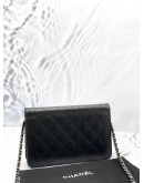 (LIKE NEW) CHANEL CAMBON LINE WALLET ON CHAIN IN BLACK LAMBSKIN WITH PATENT LEATHER -FULL SET-