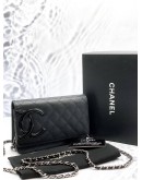 (LIKE NEW) CHANEL CAMBON LINE WALLET ON CHAIN IN BLACK LAMBSKIN WITH PATENT LEATHER -FULL SET-