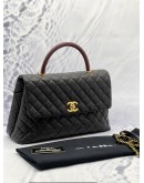 (LIKE NEW) CHANEL COCO MEDIUM TOP HANDLE BAG WITH LIZARD HANDLE IN BLACK CAVIAR LEATHER 