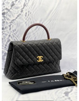 (LIKE NEW) CHANEL COCO MEDIUM TOP HANDLE BAG WITH LIZARD HANDLE IN BLACK CAVIAR LEATHER 