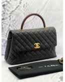 (LIKE NEW) CHANEL COCO MEDIUM TOP HANDLE BAG WITH LIZARD HANDLE IN BLACK CAVIAR LEATHER 
