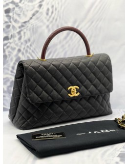(LIKE NEW) CHANEL COCO MEDIUM TOP HANDLE BAG WITH LIZARD HANDLE IN BLACK CAVIAR LEATHER 