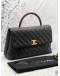 (LIKE NEW) CHANEL COCO MEDIUM TOP HANDLE BAG WITH LIZARD HANDLE IN BLACK CAVIAR LEATHER 