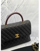 (LIKE NEW) CHANEL COCO MEDIUM TOP HANDLE BAG WITH LIZARD HANDLE IN BLACK CAVIAR LEATHER 