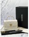 (LIKE NEW) CHANEL MINI FLAP TOP HANDLE BAG IN WHITE CRUMPLED LAMBSKIN LEATHER -FULL SET-