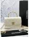 (LIKE NEW) CHANEL MINI FLAP TOP HANDLE BAG IN WHITE CRUMPLED LAMBSKIN LEATHER -FULL SET-