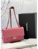 (LIKE NEW) MICROCHIP CHANEL CLASSIC MEDIUM DOUBLE FLAP SHOULDER BAG IN PINK LAMBSKIN LEATHER -FULL SET- 