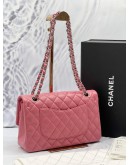 (LIKE NEW) MICROCHIP CHANEL CLASSIC MEDIUM DOUBLE FLAP SHOULDER BAG IN PINK LAMBSKIN LEATHER -FULL SET- 